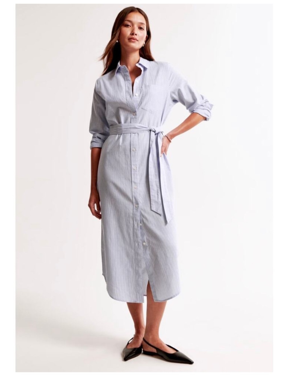 Abercrombie & Fitch Long Sleeve Belted Shirt Dress Blue Stripe Size Large Petite